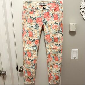 Etienne Marcel Floral Print Skinny Ankle Jeans Womens 26 Ivory Coral Pants Crop